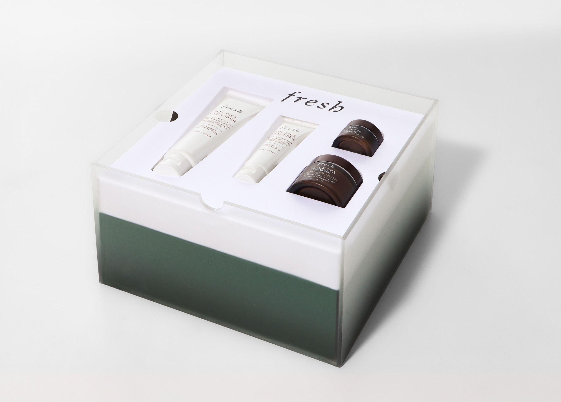 Fresh Beauty Soy Cleanser PR Mailer frosted gradient box with product fitments