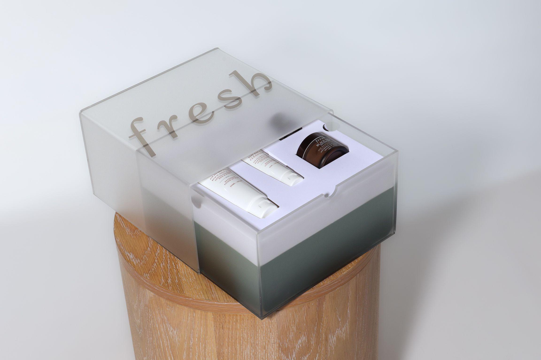 Fresh Beauty Soy Cleanser PR Mailer frosted gradient box with product fitments