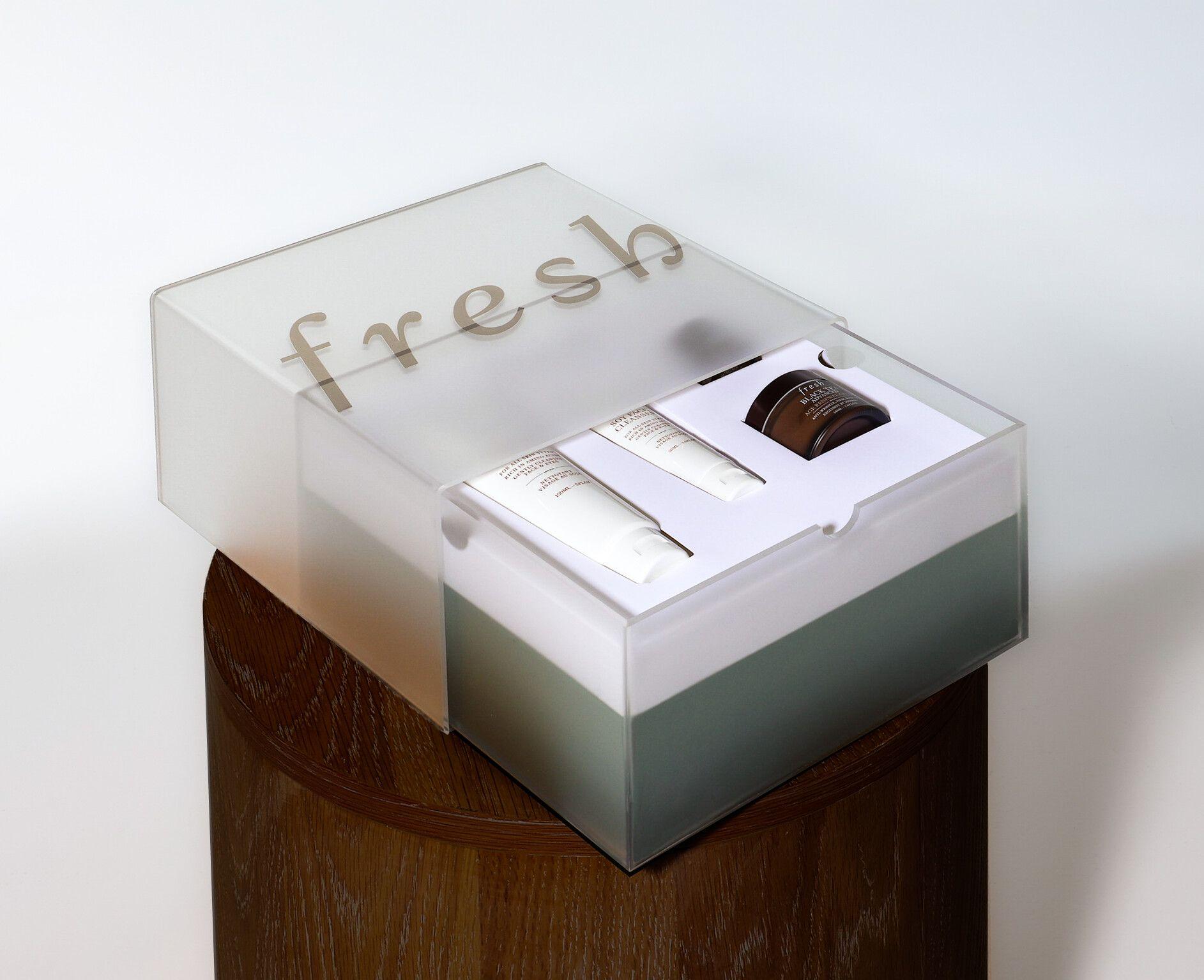 Fresh Beauty Soy Cleanser PR Mailer frosted gradient box with product fitments