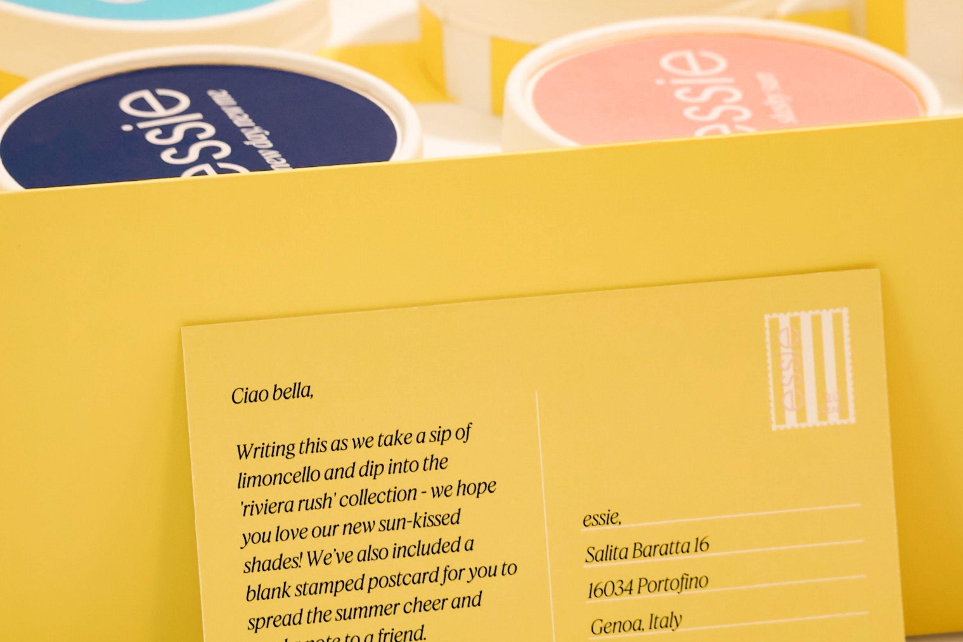 Essie summer Riviera Rush nail polish collection within ice cream boxes with backgammon set and branded newspaper