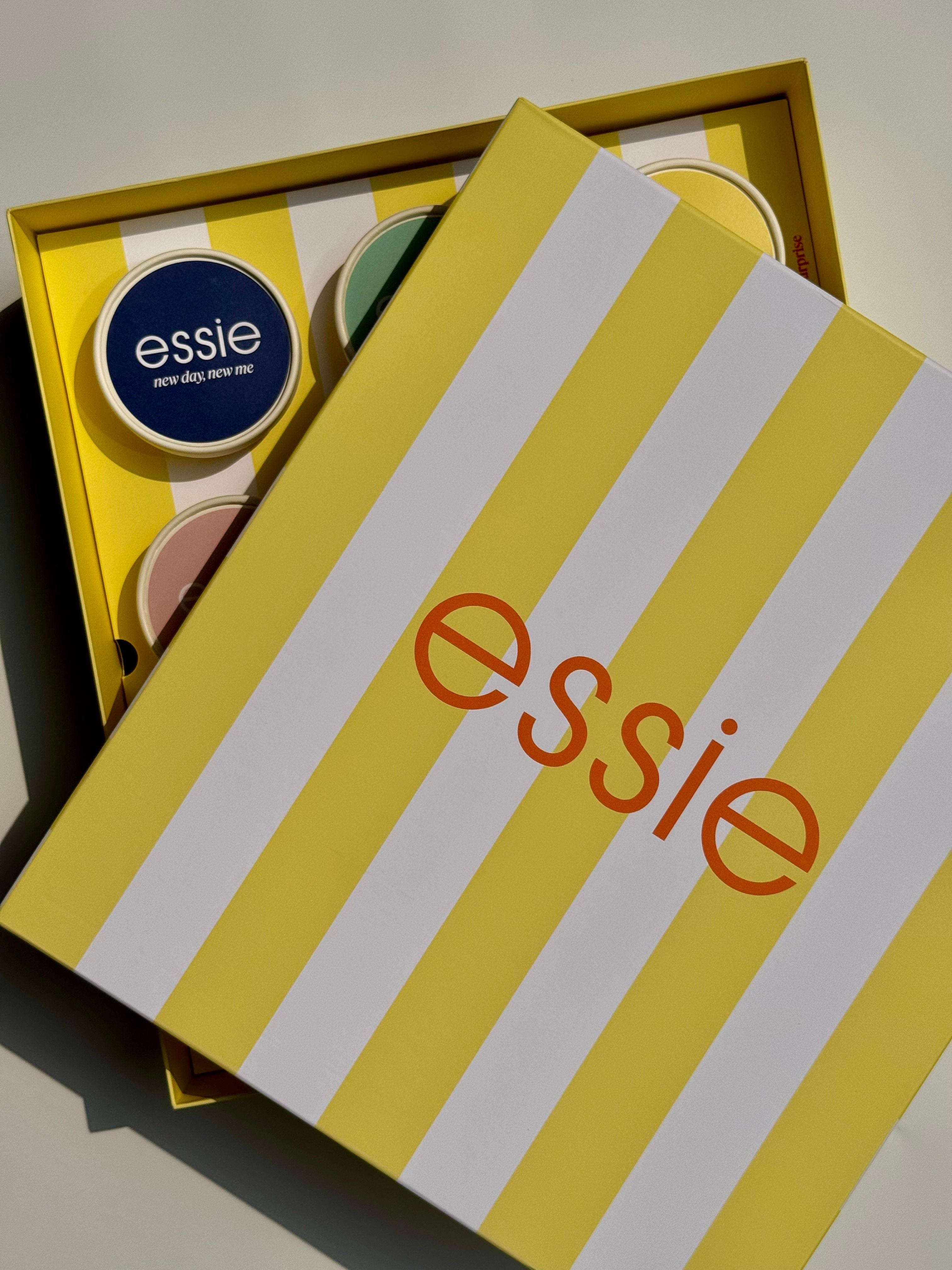 Essie summer Riviera Rush nail polish collection within ice cream boxes with backgammon set and branded newspaper