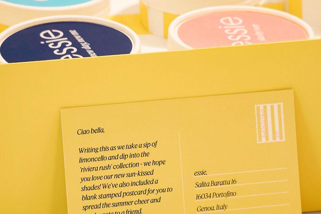 Essie summer Riviera Rush nail polish collection within ice cream boxes with backgammon set and branded newspaper